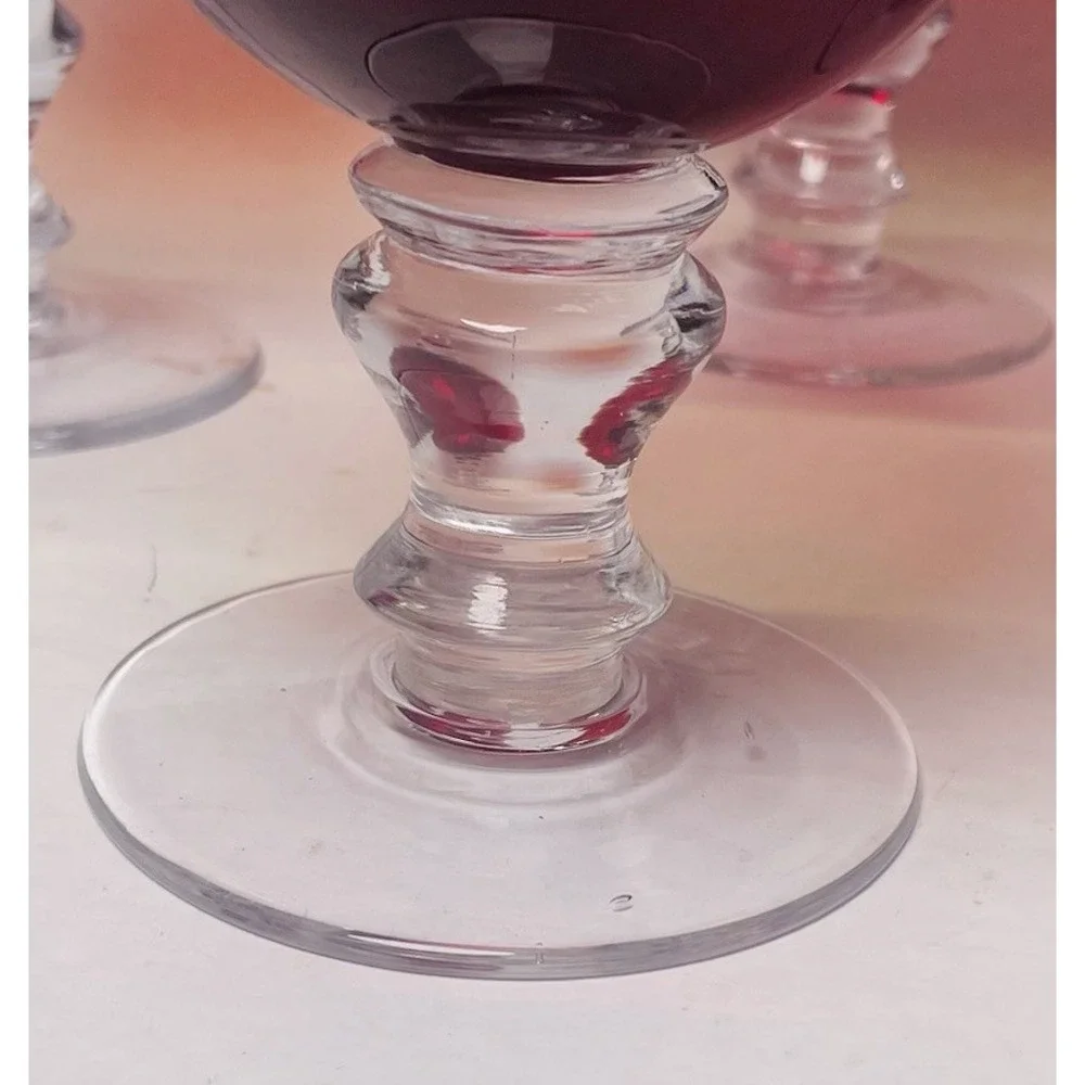 Ruby Red Wine Goblets Clear‎ Stems And Base Drinking Glasses Set of 4 Gothic
